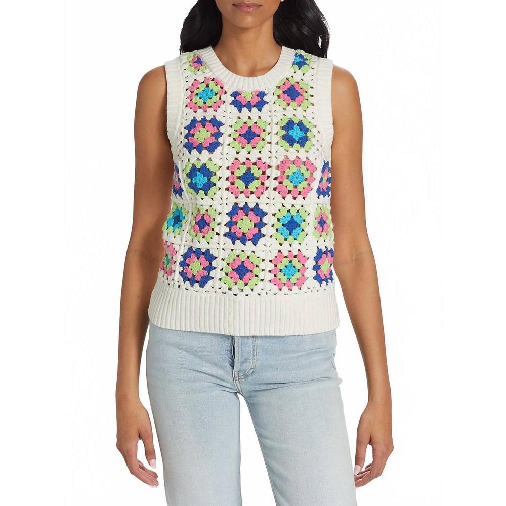 NEW DH NEW YORK sleeveless crochet vest in white combo